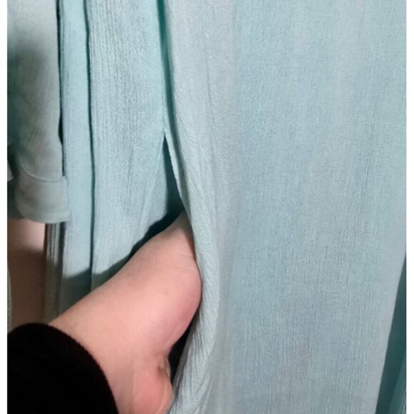 Soft Surroundings Dress M Crepe Blue Coastal Tropical Resort Boho Flowy Popover - Picture 10 of 12